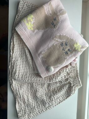 Kids Pink Bunny Knit sweater and stripped skirt